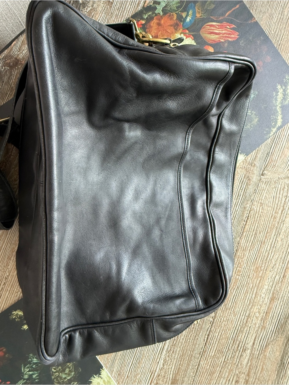 Coach Vintage black leather Briefcase Messenger brass with shoulder strap - Picture 8 of 16